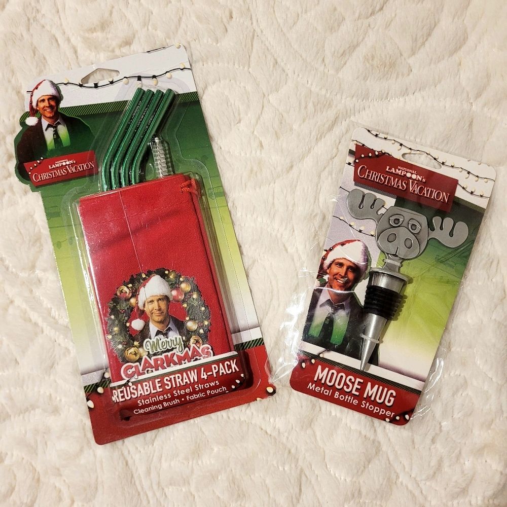 National Lampoons Christmas Vacation Gift Set Reusable Straws Bottle Stopper New